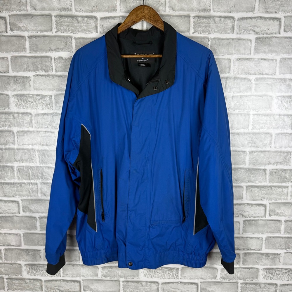 FootJoy DryJoys Golf Jacket Mens Large Blue Full Zip Waterproof Rain Coat FJ
